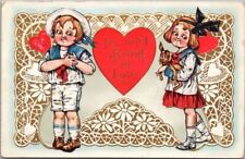 1911 VALENTINE'S DAY Embossed Postcard Boy & Girl 