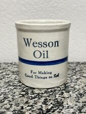 Vintage Wesson Oil Crock Blue Stripe Stoneware Advertising Utensil Holder 5
