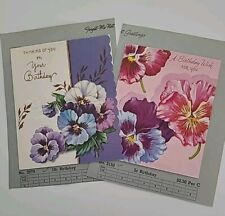 2 Vtg PANSY 1 GLITTER PANSIES 1953 BIRTHDAY Greeting Salesman Sample CARDS picture