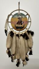 Vintage Native American Sand Painting Navajo Dream Catcher Fur Wool Feathers picture