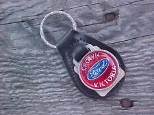 FORD CROWN VICTORIA BLUE OVAL GRAIN LEATHER KEY FOB VINTAGE NOS SCARCE USA MADE picture