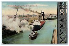 1912 Busy Day River Steamer Ship Ferry Lorain Ohio OH Vintage Antique Postcard picture