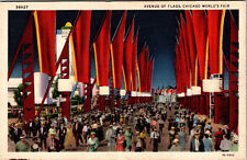Postcard Night Ave of Flags Chicago Worlds Fair 1933 A Century Of Progress Expo picture