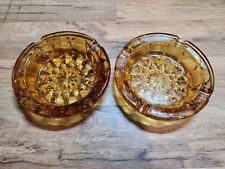 Vintage Indiana Glass Cigar Ashtrays - Mid-Century Amber Starburst - Pair Of 2 picture