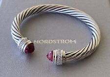 David Yurman Sterling Silver 7mm Cable Bracelet Pink Tourmaline Diamonds Medium picture