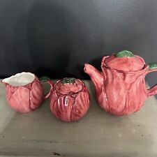 Vintage five piece pink flower 1992 Bombay CO. Set creamer, sugar, and teapot picture