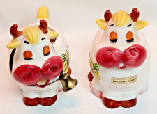 RARE--BESSIE COW BY ENESCO YELLOW DAISEY COFFEE CREAM & SUGAR FIGURINES  JAPAN picture