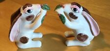 Vintage MOTTAHEDEH Portugal Majolica Bunny Rabbit Ceramic Figurine Pair/Lot Of 2 picture