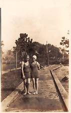 Two Girls with Bathing Caps at Swimming Pool RPPC c1930 Real Photo Postcard 5027 picture