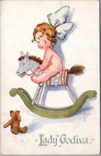 1916 Artist-Signed Comic Postcard Naked Little Girl /Rocking Horse 