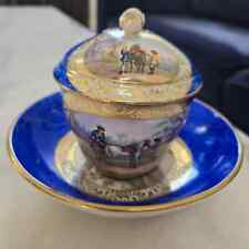 RARE Antique MEISSEN Germany Cobalt Gold Portraiture Porcelain Cup, Lid & Saucer picture