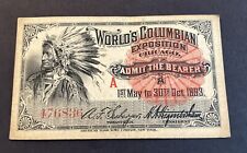 1893 World's Columbian Exposition Ticket Chicago Indian Chief Portrait Antique picture