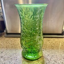 Vintage E.O. Brody & Co. Emerald Green Crinkled Glass Vase 9.25 in Cleveland, OH picture
