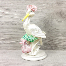 Baby Shower Stork Figurine Carrying a Pink Bag Baby Born Vintage Gift Collection picture
