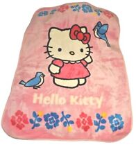 Vintage Hello Kitty Fleece Blanket Sanrio Pink 2001 Blue Bird Throw 55