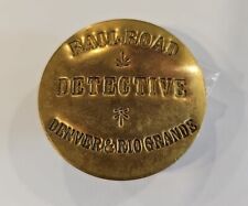 Vintage Brass Railroad Detective Denver & Rio GRANDE brass Lapel Pin Badge (Z) picture