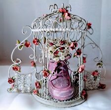 Hand Decorated French Wire Cage W/Vtg Decorated Baby Shoe French Country Decor picture