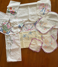  Lot of 11 Mixed Cotton Embroidered Crocheted Pillowcases Doilies Table Runner picture