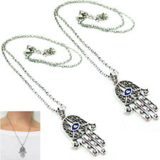 Set of 2 Hamsa Hand Necklaces with Lucky Evil Eye Pendant Chain Necklace with Ka picture