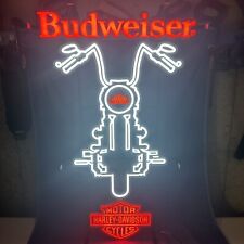 NEW IN BOX BUDWEISER BEER HARLEY DAVIDSON LIGHT UP LED SIGN MOTORCYCLES MAN CAVE picture