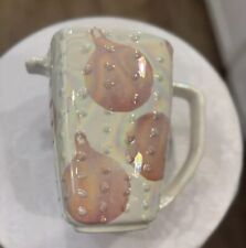 Christmas Iridescent Pitcher Italian Porcelain 8” Pink Bulbs Ornaments Preowned picture