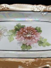 GERMAN Peach Lusterware Relish Celery Tray Double Handle Antique Roses Design picture