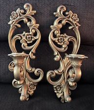 Vintage HOMCO Gold Ornate Wall Sconce Candle Holder #4118 Hollywood Regency Pair picture