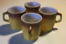 4 Vintage Fireking Ombre Brown Yellow Stacking Mugs picture