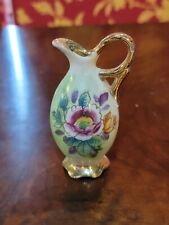 Vintage Ucagco Ceramics Japan Miniature Vase Pitcher Ewer Gold Accents Roses picture