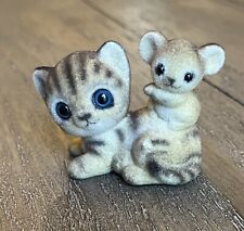 Vintage Josef Originals Flocked Cat & Mouse Miniature Figurine Japan 1950’s picture