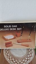 Vtg Solid Oak Deluxe Desk Set 7 Piece Set picture