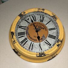 Antique Old Town Yellow Metal Wall Clock  Vintage Farmhouse Rustic picture