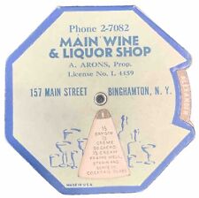 Vintage c1939 Main Wine & Liquor Shop 20 Recipes Spin Card Est1935 Binghamton NY picture