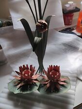 Vintage PAINTED METAL WALL SCONCE Water Lily FLOWER CANDLEHOLDERS Aprox 25