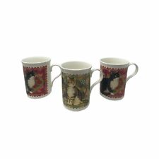 Lot of 3 Cat Crown Trent Fine Bone China Coffee Mugs Quilts Cats 8 Oz. England picture