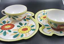 Vtg Happy Flower Power Lunch For 2 Snack Plate And Tea Cup Set. Made In Japan  picture