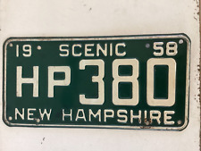 1958 New Hampshire License Plate Tag HP380 Auto Tag USA Green White Scenic picture
