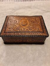 Vintage Embossed Leather Cigarette Cigar Wood Box Spain  picture