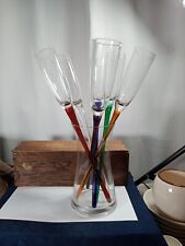 HANDBLOWN ArtLand Flute Champagne Glasses - Set Of Six - long colored stems picture
