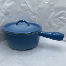 Descoware Sky Blue Saucepan + Lid 1.5 Q Enamelware 16 N FE Belgium Vintage picture