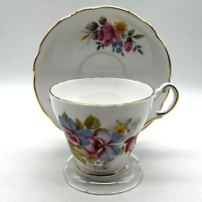 Vintage Regency English Bone China Pansies Floral Teacup & Saucer Set picture