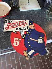 Original 1940’s Pepsi-Cola Double-Sided Die-Cut Fan Pull Sign Keystone Cops picture