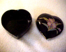 Otagiri Black Heart Shaped Porcelain Trinket Box Hand Painted Orchid on Lid picture