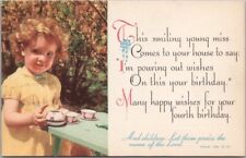 c1950s Religious / Church BIRTHDAY GREETINGS Postcard Little Girl / Bible Psalms picture
