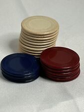 Vintage Lot 22 Poker Chips Red White Blue Ribbed Plastic picture