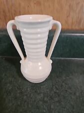 Vintage Shawnee Pottery Vase Off White Ringed Double Handle picture