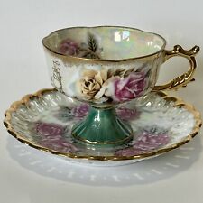 Vintage Gilded Fine China Pearlized Tea Cup & Reticulated Saucer Japan 1970’s picture