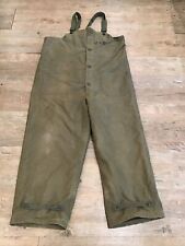 Vtg 40s WWII Mens US Navy Stencil Military Green Deck Bib Overalls sz Lg Lined picture