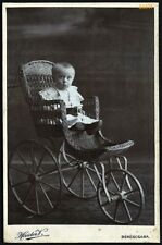 cute boy in three wheel pram, antique Cabinet Card picture