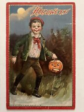 Postcard Halloween Boy  Carrying JOL Lantern Moon Tuck’s Made picture